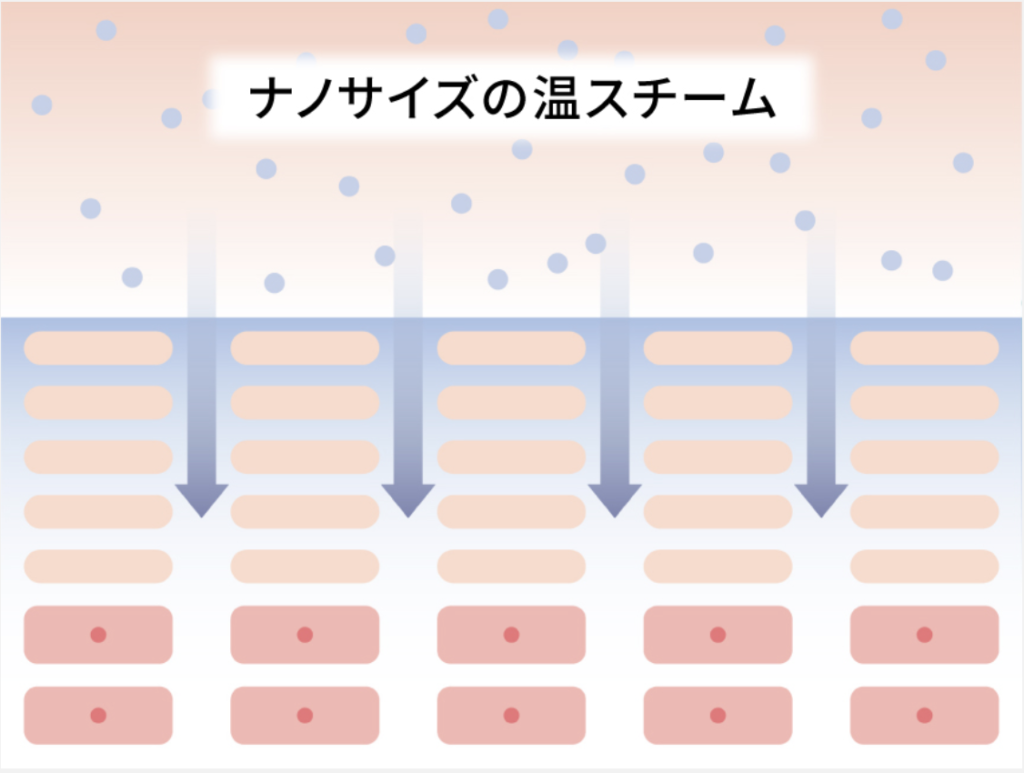 ナノサイズの温スチームが肌に浸透するイメージ